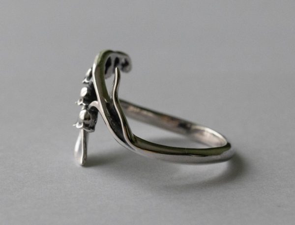 925 Sterling Silver Lily of the Valley May Birth Flower Adjustable Ring - Image 4