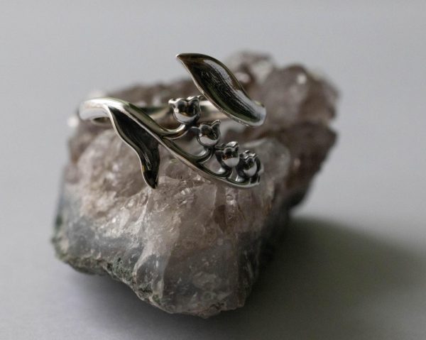 925 Sterling Silver Lily of the Valley May Birth Flower Adjustable Ring - Image 5