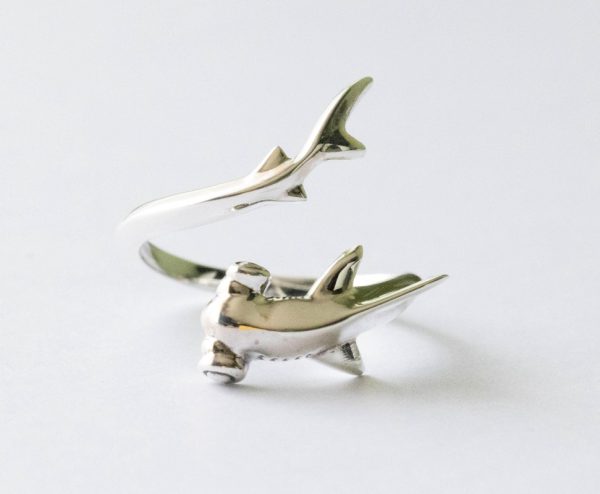 925 Sterling Silver Hammerhead Shark Adjustable Ring