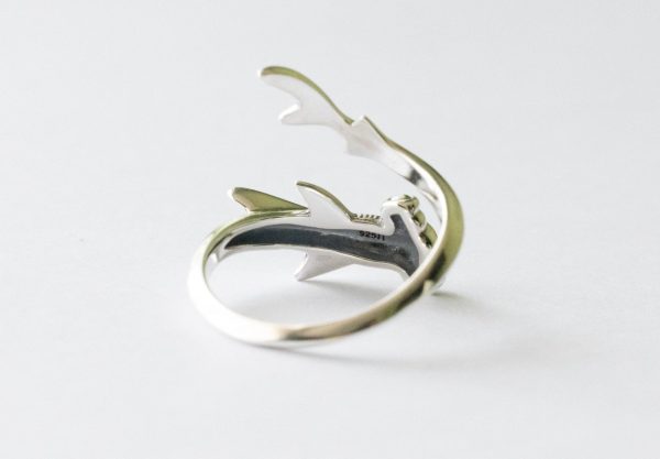 925 Sterling Silver Hammerhead Shark Adjustable Ring - Image 3