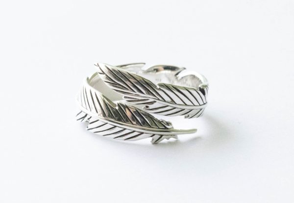 925 Sterling Silver Feather Adjustable Ring