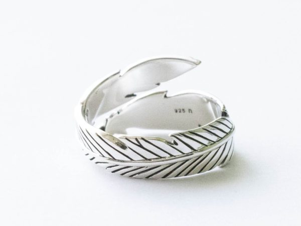 925 Sterling Silver Feather Adjustable Ring - Image 2