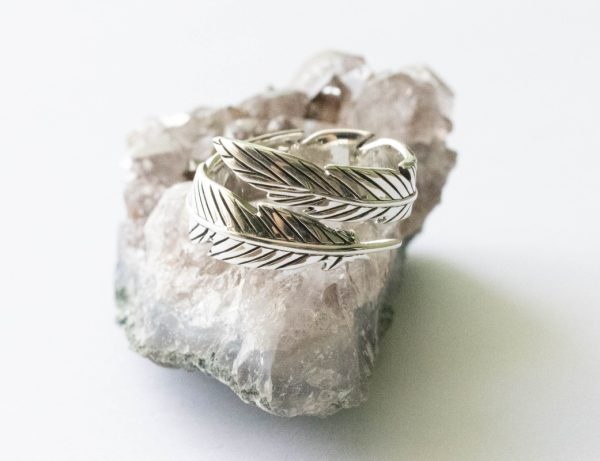 925 Sterling Silver Feather Adjustable Ring - Image 3