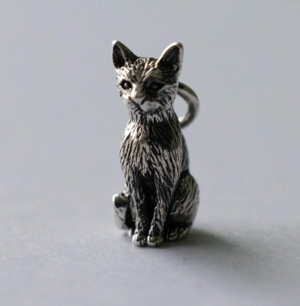 925 Sterling Silver 3D Cat Charm