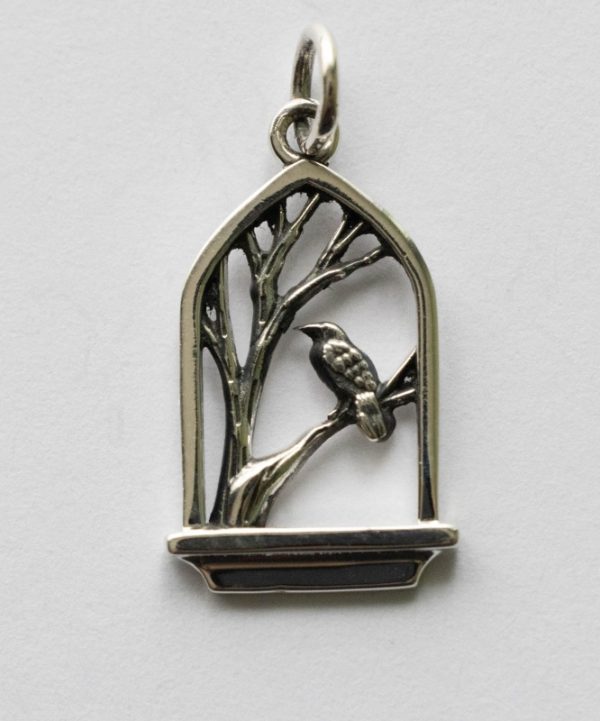 925 Sterling Silver Raven in Window Charm