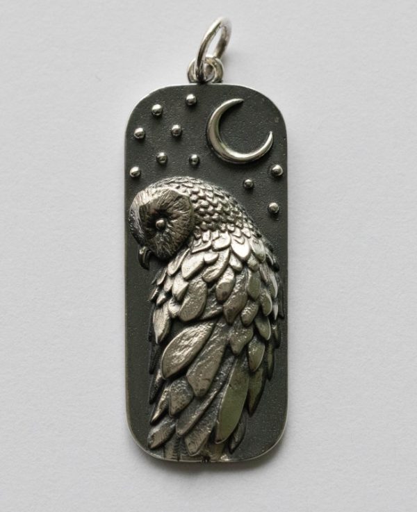 925 Sterling Silver Barn Owl and Moon Charm
