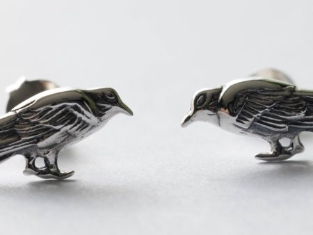 925 Sterling Silver Raven Post Earrings ( 1 pair)