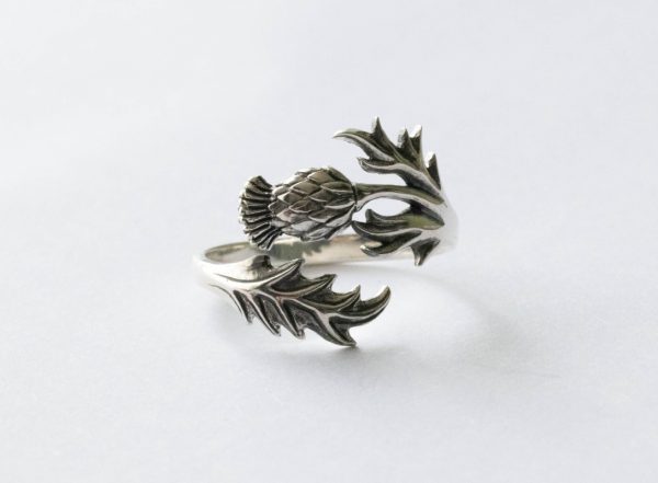 925 Sterling Silver Thistle Adjustable Ring