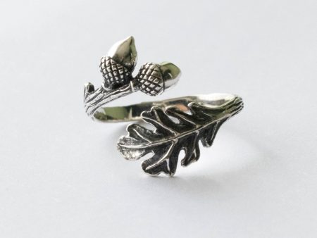 925 Sterling Silver Oak and Acorn Adjustable Ring