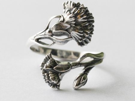 925 Sterling Silver Carnation January Birth Flower Adjustable Ring