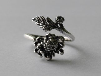 925 Sterling Silver Chrysanthemum November Birth Flower Adjustable Ring