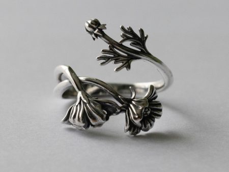 925 Sterling Silver Cosmo October Birth Flower Adjustable Ring