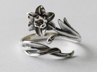 925 Sterling Silver Daffodil March Birth Flower Adjustable Ring