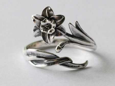 925 Sterling Silver Daffodil March Birth Flower Adjustable Ring