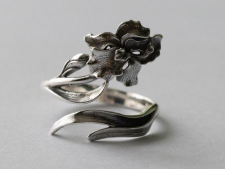 925 Sterling Silver Iris February Birth Flower Adjustable Ring