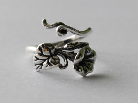 925 Sterling Silver Morning Glory September Birth Flower Adjustable Ring
