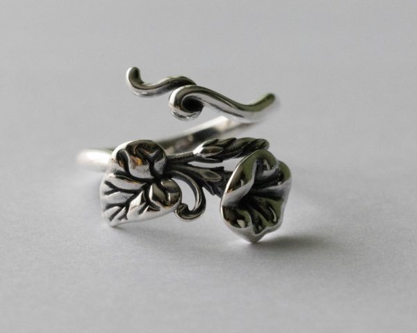 925 Sterling Silver Morning Glory September Birth Flower Adjustable Ring