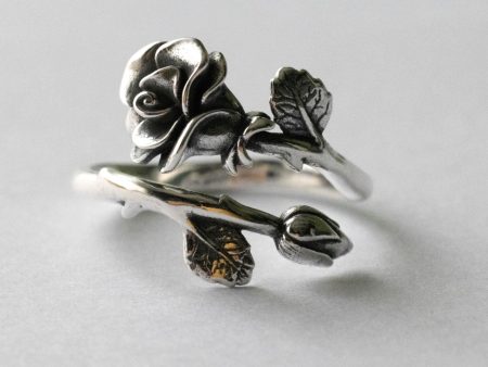 925 Sterling Silver Rose June Birth Flower Adjustable Ring
