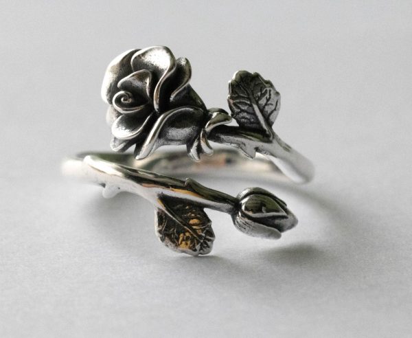 925 Sterling Silver Rose June Birth Flower Adjustable Ring