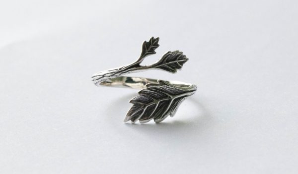 925 Sterling Silver Leaf Adjustable Ring
