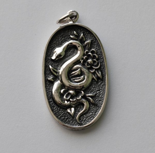 925 Sterling Silver Flower and Snake Pendant