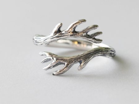 925 Sterling Silver Small Antler Adjustable Ring