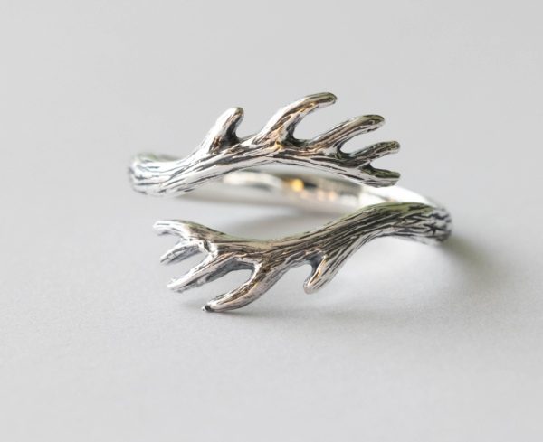 925 Sterling Silver Small Antler Adjustable Ring
