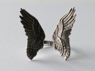 925 Sterling Silver Large Angel Wings Adjustable Ring