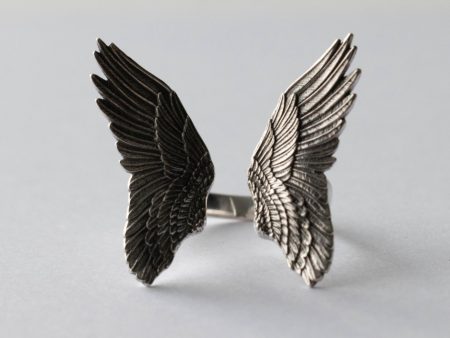 925 Sterling Silver Large Angel Wings Adjustable Ring