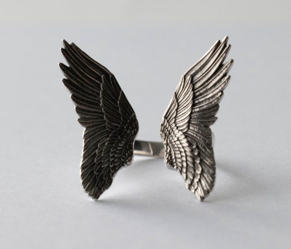 925 Sterling Silver Large Angel Wings Adjustable Ring