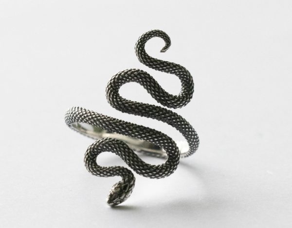 925 Sterling Silver Textured Snake Adjustable Ring