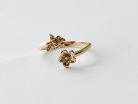 Bronze Bee and Cherry Adjustable Ring