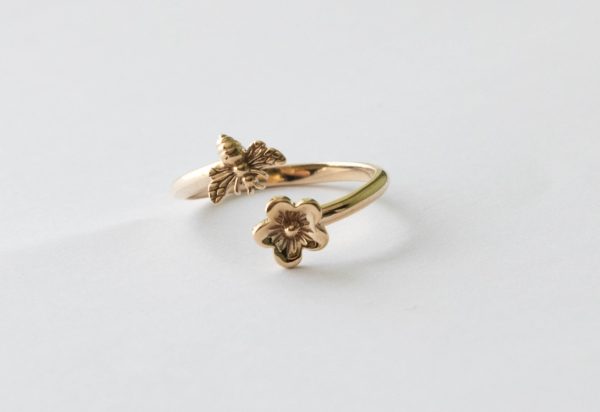 Bronze Bee and Cherry Adjustable Ring
