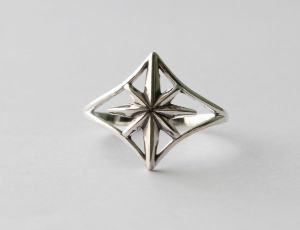 925 Sterling Silver North Star Split Shank Ring