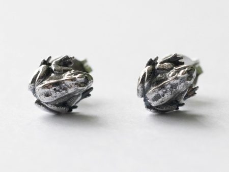 925 Sterling Silver Frog Post Earrings ( 1 pair )