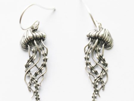 925 Sterling Silver Jellyfish Dangle Earrings ( 1 pair )