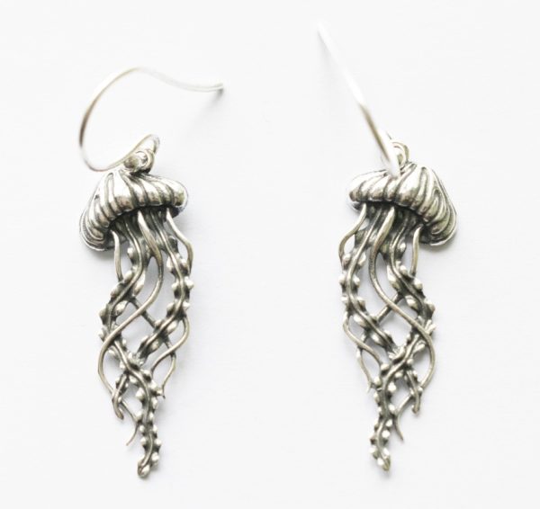 925 Sterling Silver Jellyfish Dangle Earrings ( 1 pair )