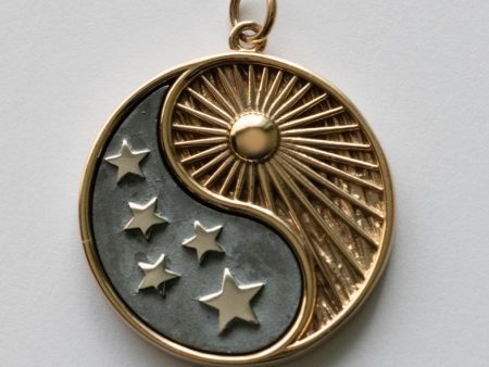 925 Sterling Silver and Bronze Yin Yang Sun and Stars Pendant