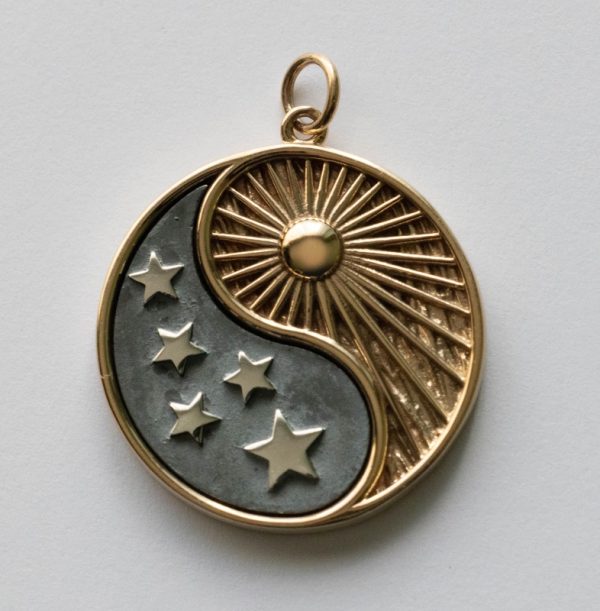 925 Sterling Silver and Bronze Yin Yang Sun and Stars Pendant
