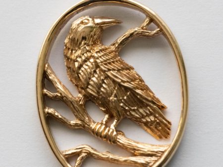 Bronze Raven in Oval Frame Pendant