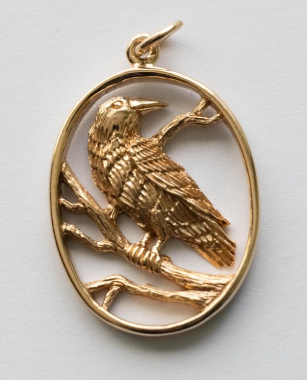 Bronze Raven in Oval Frame Pendant