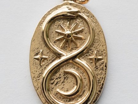 Bronze Infinity Snake with Sun and Moon Pendant