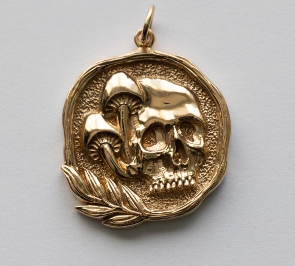 Bronze Skull with Mushrooms Pendant