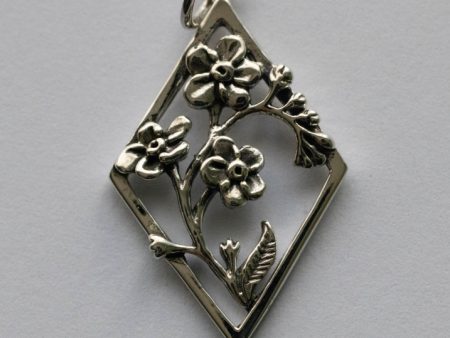 925 Sterling Silver Flower in Diamond Frame Charm
