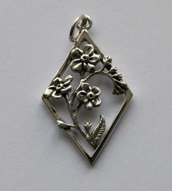 925 Sterling Silver Flower in Diamond Frame Charm