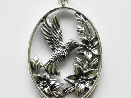 925 Sterling Silver Flowers and Hummingbird Pendant