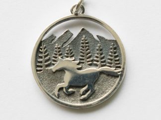 925 Sterling Silver Horse Running in Mountains Pendant