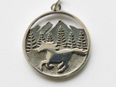 925 Sterling Silver Horse Running in Mountains Pendant