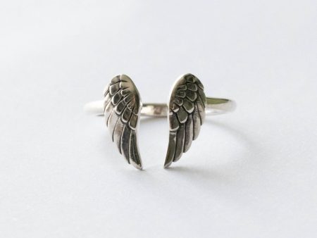 925 Sterling Silver Angel Wings Adjustable Ring