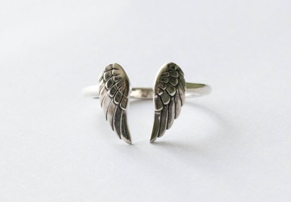 925 Sterling Silver Angel Wings Adjustable Ring